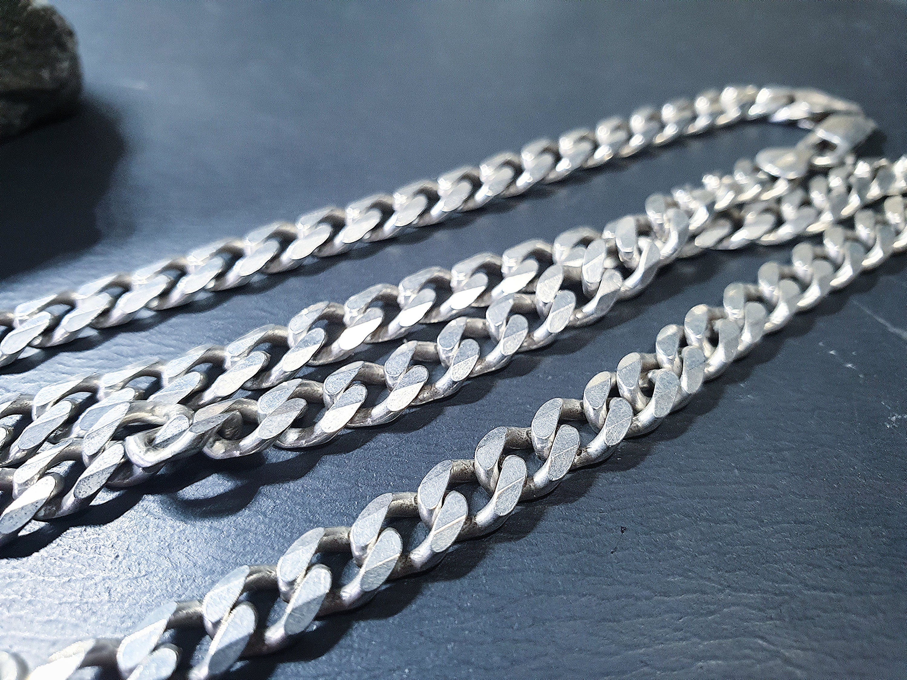 Chunky STERLING SILVER Flat Curb Link Chain Necklace - 20" Long - 32.8g