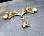 Vintage Three Leaf Clover Brooch -  with Pale Blue Stone - 4.8g