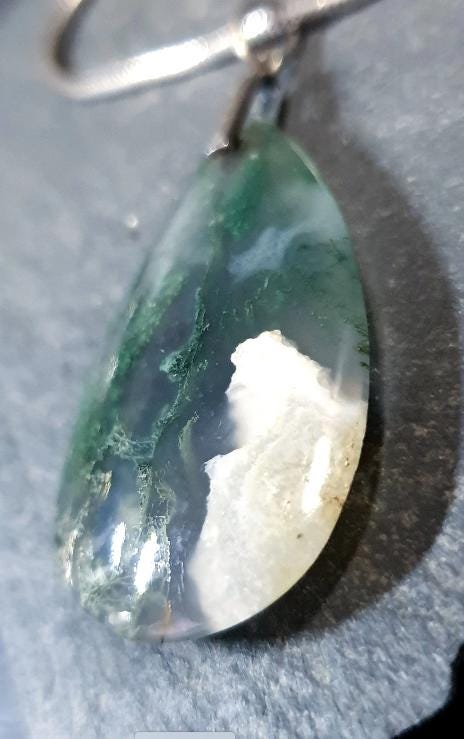Large Moss Agate Teardrop Pendant Necklace on 20" Chain - 21.2g