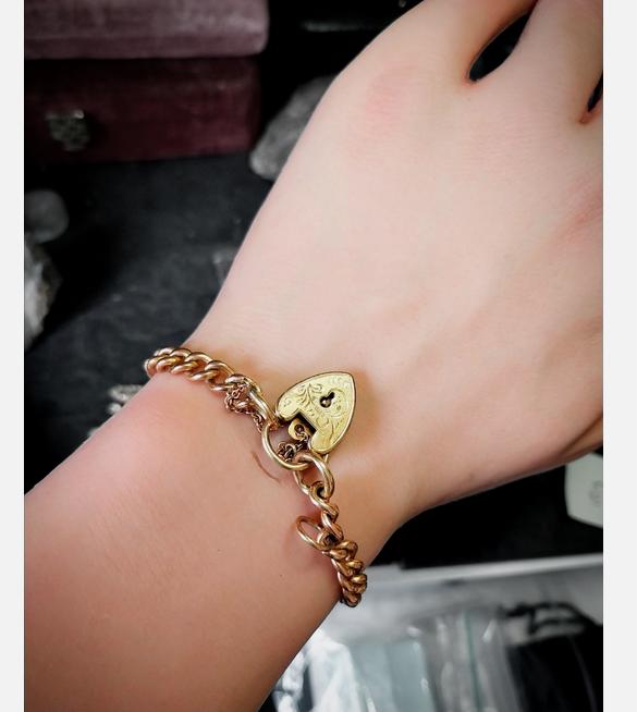 Georg Jensen 9ct Rose GOLD Bracelet & Engraved Heart Padlock Clasp c1966 - 19.4g