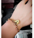 Georg Jensen 9ct Rose GOLD Bracelet & Engraved Heart Padlock Clasp c1966 - 19.4g
