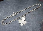 Vintage SILVER LINK BRACELET with Three Leaf Clover Charm - 5.2g