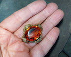 Antique Pinchbeck BROOCH with Brandy Orange Gemstone - 6g