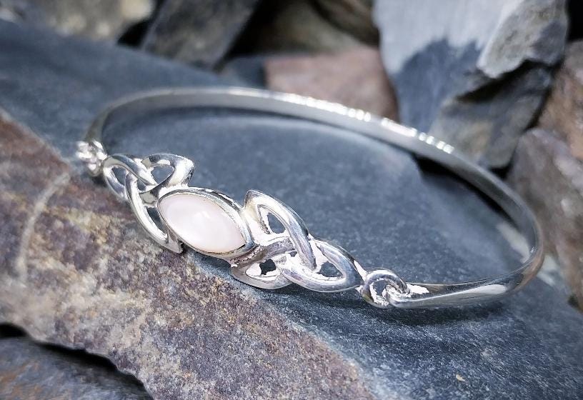 Kit Heath Sterling SILVER BANGLE Bracelet - with Mother Of Pearl - 8.9g