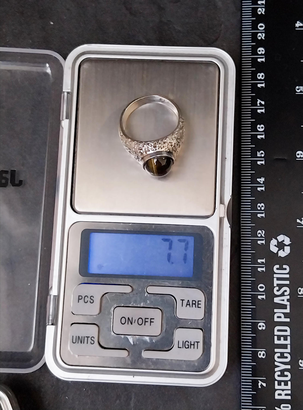 Vintage SILVER Signet RING - Tigers Eye Gemstone - Size uk T ( us 9.5) - 7.7g