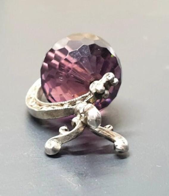 SILVER SPINNING GLOBE Bracelet Charm - Vintage Amethyst world - 6g