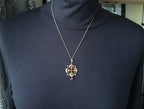 Edwardian 9ct Rose GOLD Red Gemstone Drop Pendant Necklace 20" Chain - 2.6g