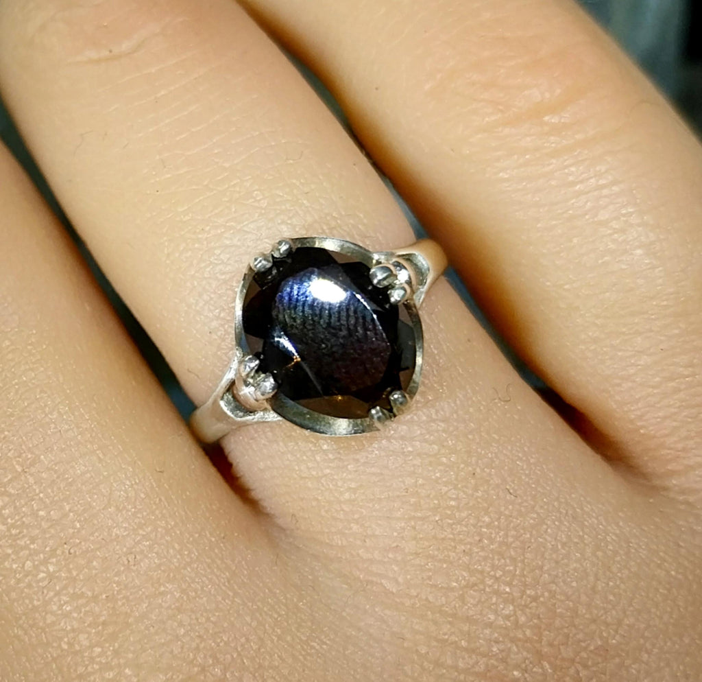 Vintage SILVER RING with Smoky Quartz - uk size L (us 5.75) - 2.2g