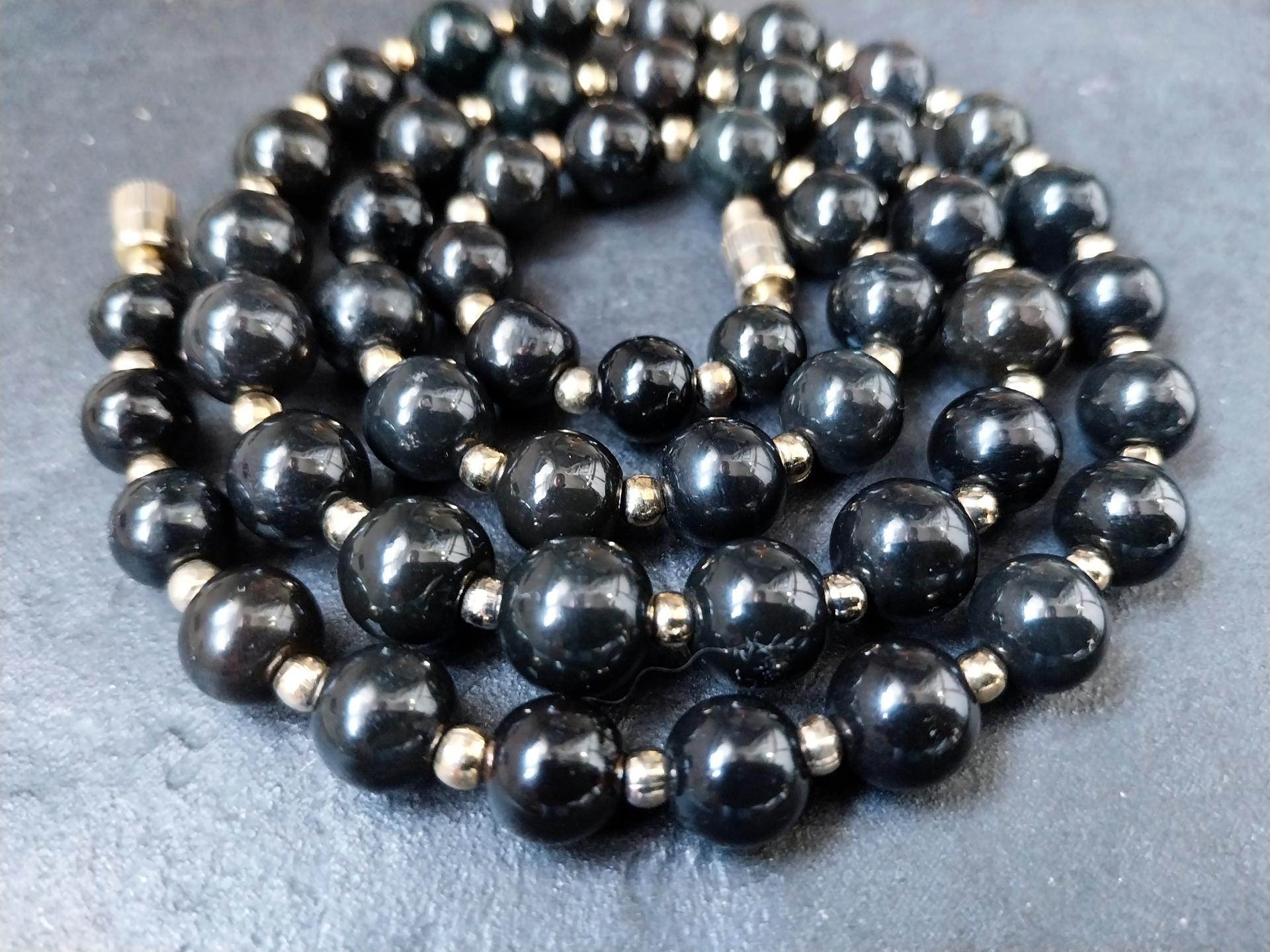 Vintage Jet Black Bead Necklace - 23" - 55.8g