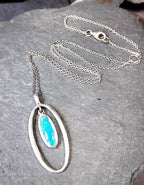 Vintage Turquoise Pendant Necklace - on 17" silver chain - 5.5g