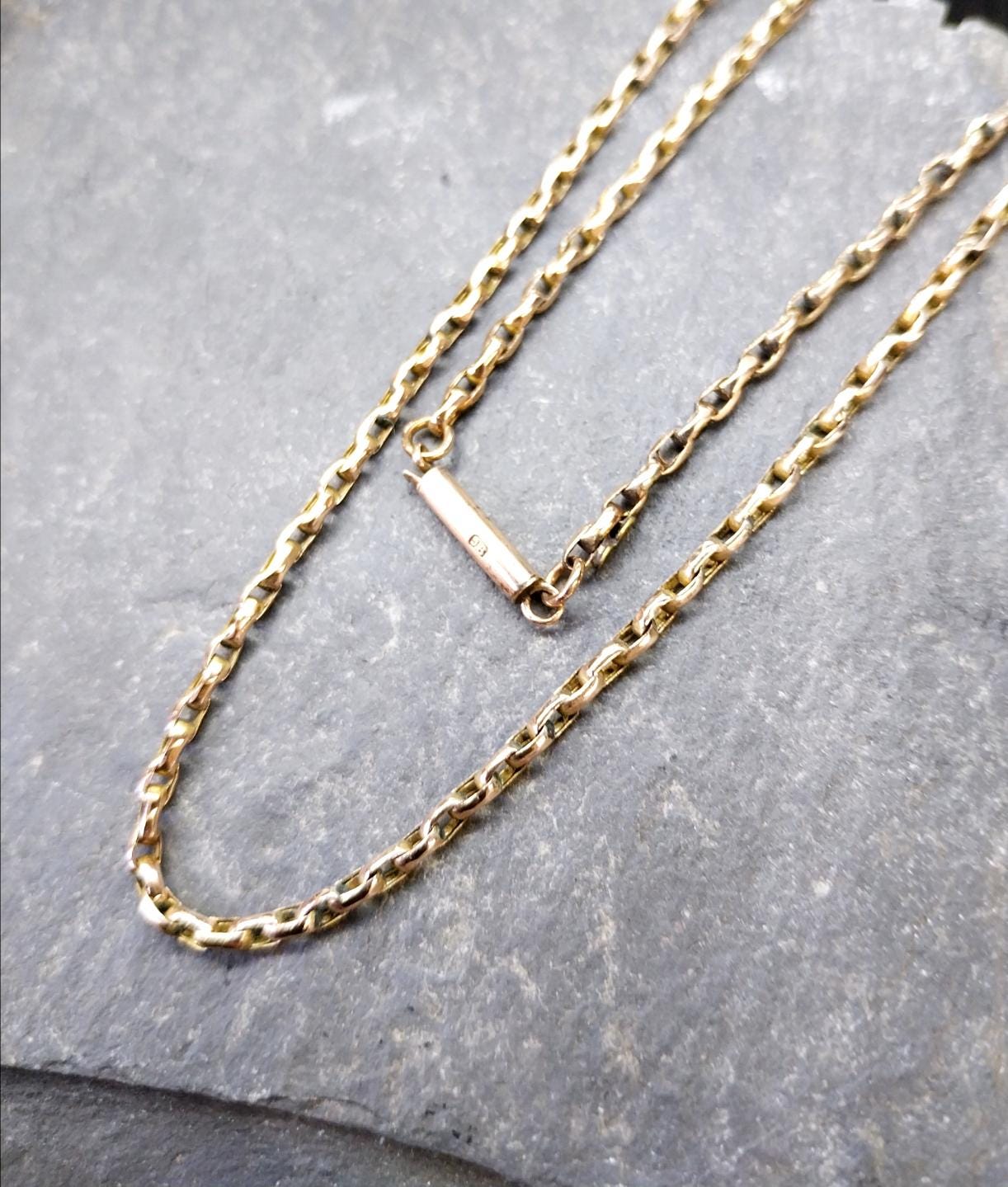 Antique 9ct GOLD Rolo BELCHER Chain Necklace with Barrel Clasp - 17" - 5.3g