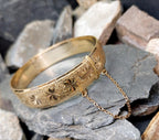 Vintage 9ct Rolled GOLD BANGLE Bracelet Wide with star pattern - 28.7g