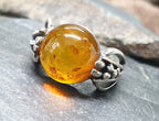 Vintage Baltic AMBER Sterling Silver Ring - uk size M (6) - 5.6g
