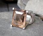 Vintage Modernist SILVER RING with Smoky Quartz - uk size O (us 7.5) - 6.4g