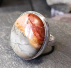 Sterling Silver Mottled MOSS AGATE RING - uk size S (us 9) - 13.1g