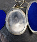Large Locket Necklace by Danish Echri Cameer, Blue Enamel on 20" chain - 19.7g