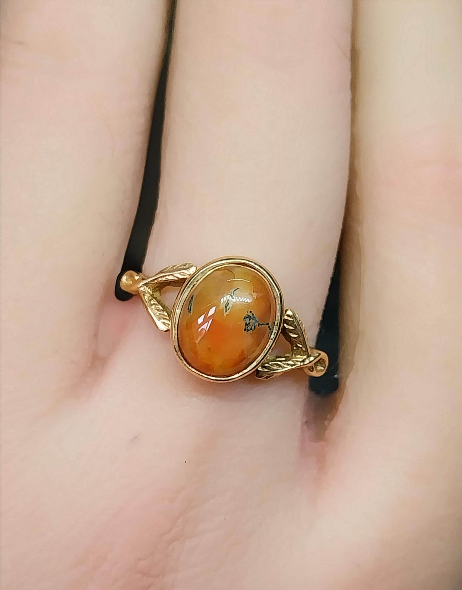 9ct Gold MOSS AGATE Ring - Dendritic - Size uk P (us 7.5) - 3.2g