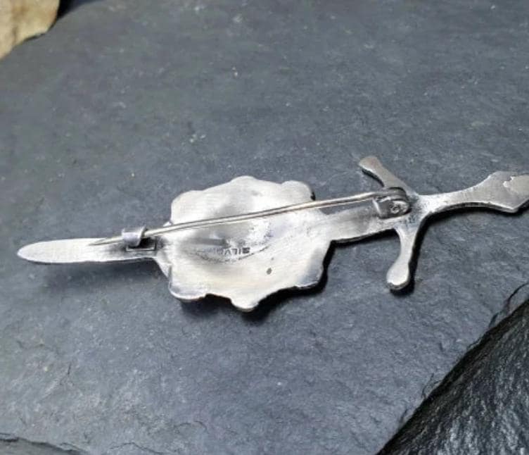 Vintage Silver KILT PIN Brooch - Sword with Shield - Sterling Silver - 7g