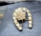 Antique HORSESHOE BROOCH - 9ct Gold Maple Leaf with Paste Stones 3.5g