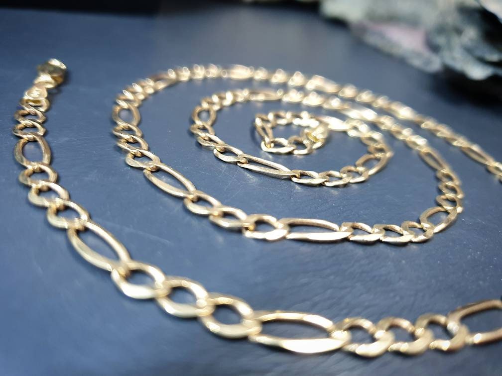 Vintage 9ct GOLD FIGARO Chain Necklace, 22" Long  Hallmarked - 8.8g
