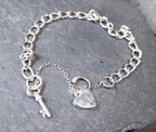 Vintage SILVER LINK BRACELET with Lock and Key - 16cm - 8.8g