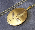 Large Vintage Gold LOCKET Necklace, Ferns - Rolled Gold with 18" Chain - 10.6g
