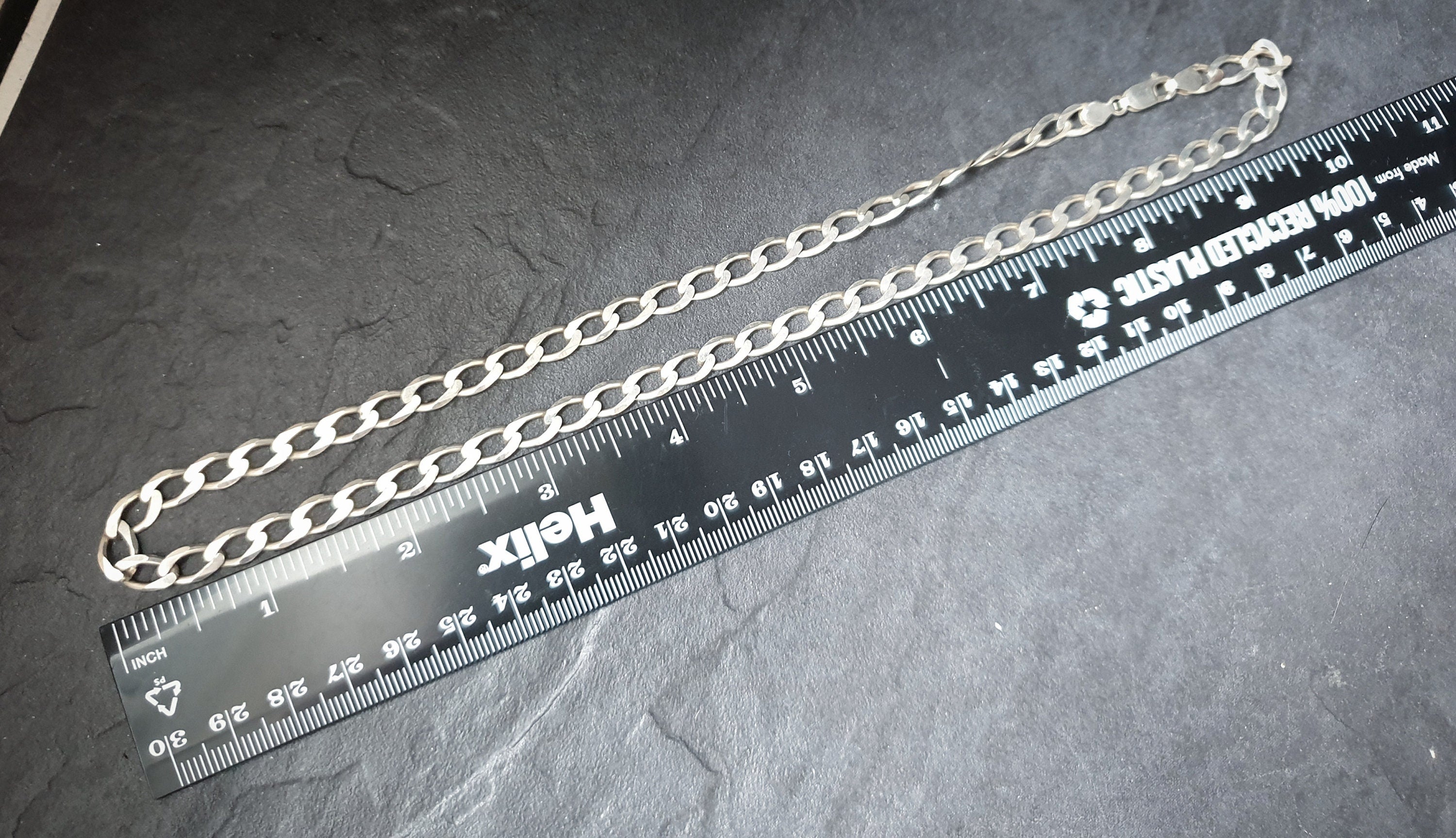 STERLING SILVER Flat Curb Chain Necklace - 20" Long Fully Hallmarked - 20.4g