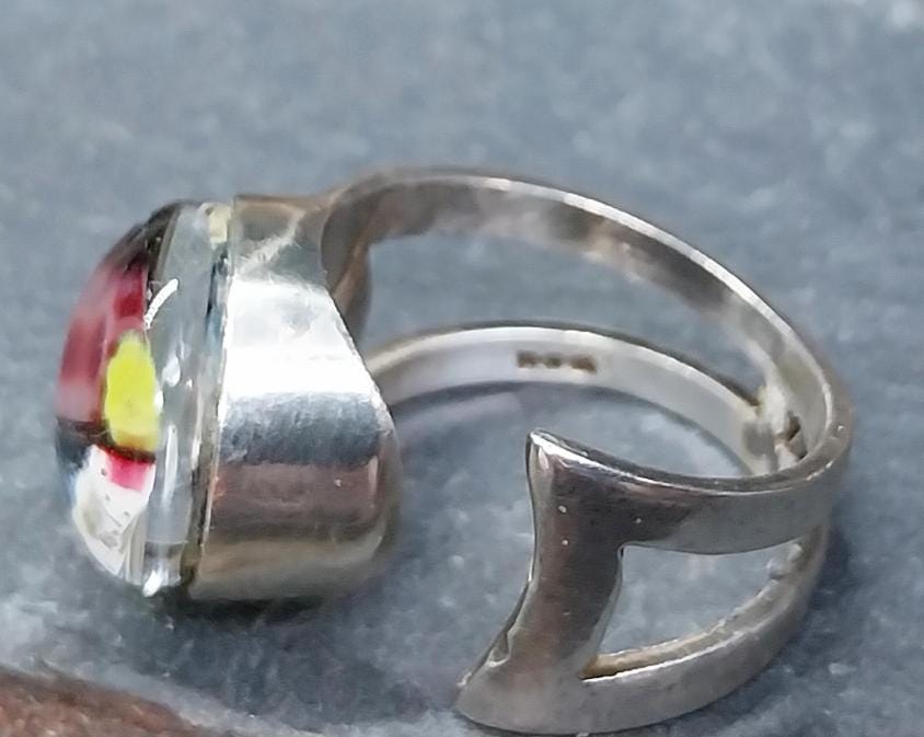 Sterling SILVER CAITHNESS Glass Ring - Millefiori adjustable size - 7.6g