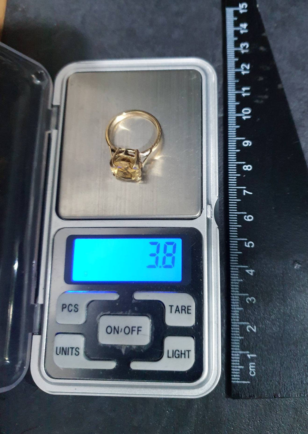 Vintage 9ct GOLD RING Golden Citrine - Size uk N (us 6.75) - 3.8g