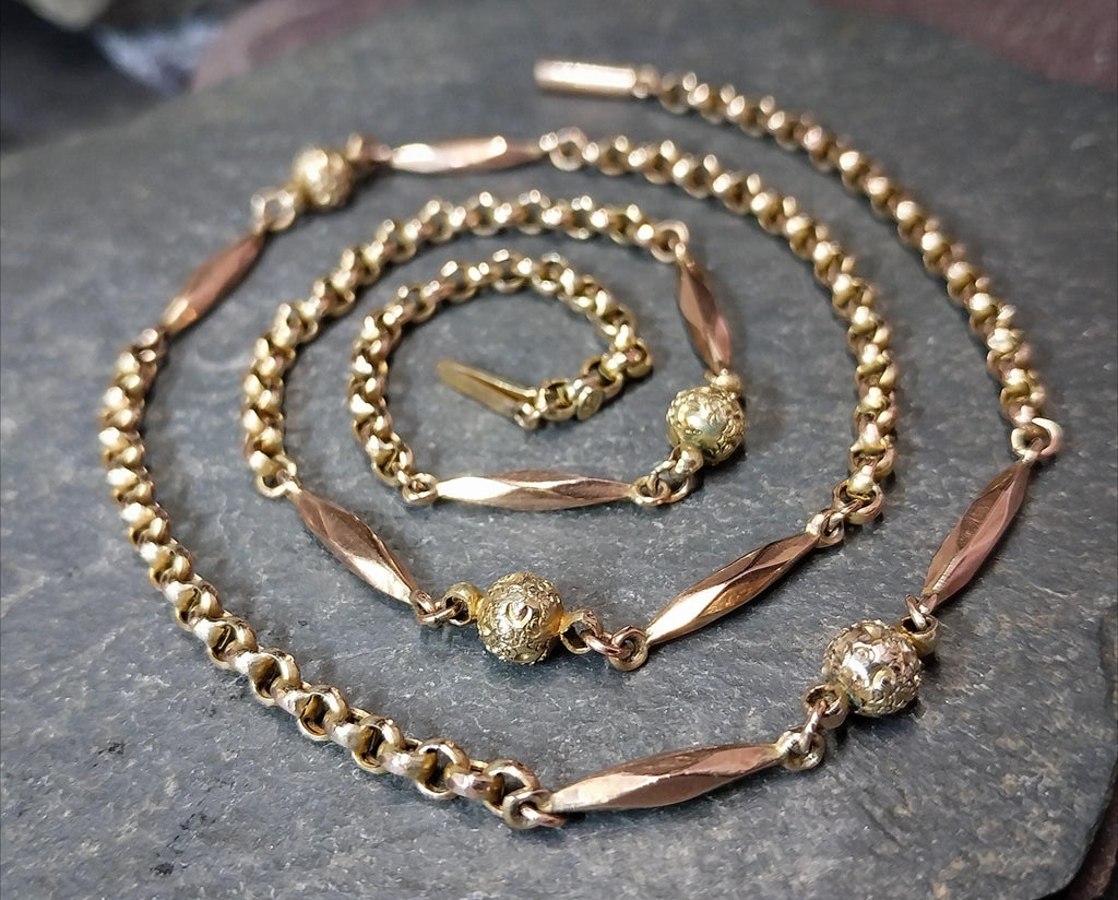 Antique Victorian 9ct GOLD Belcher Chain with Ball Bead and torpedo links 19" - 6.3g
