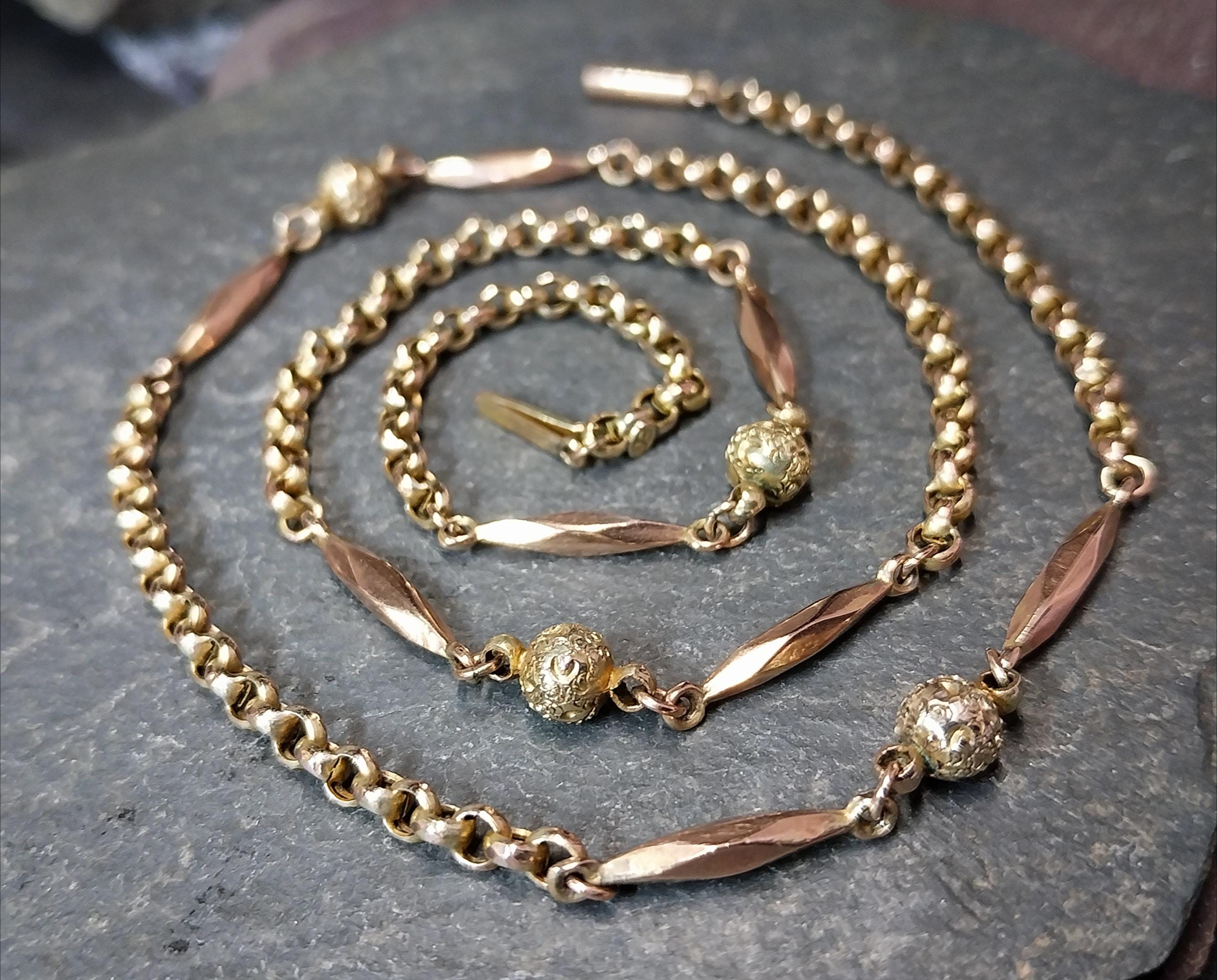Antique Victorian 9ct GOLD Belcher Chain with Ball Bead and torpedo links 19" - 6.3g