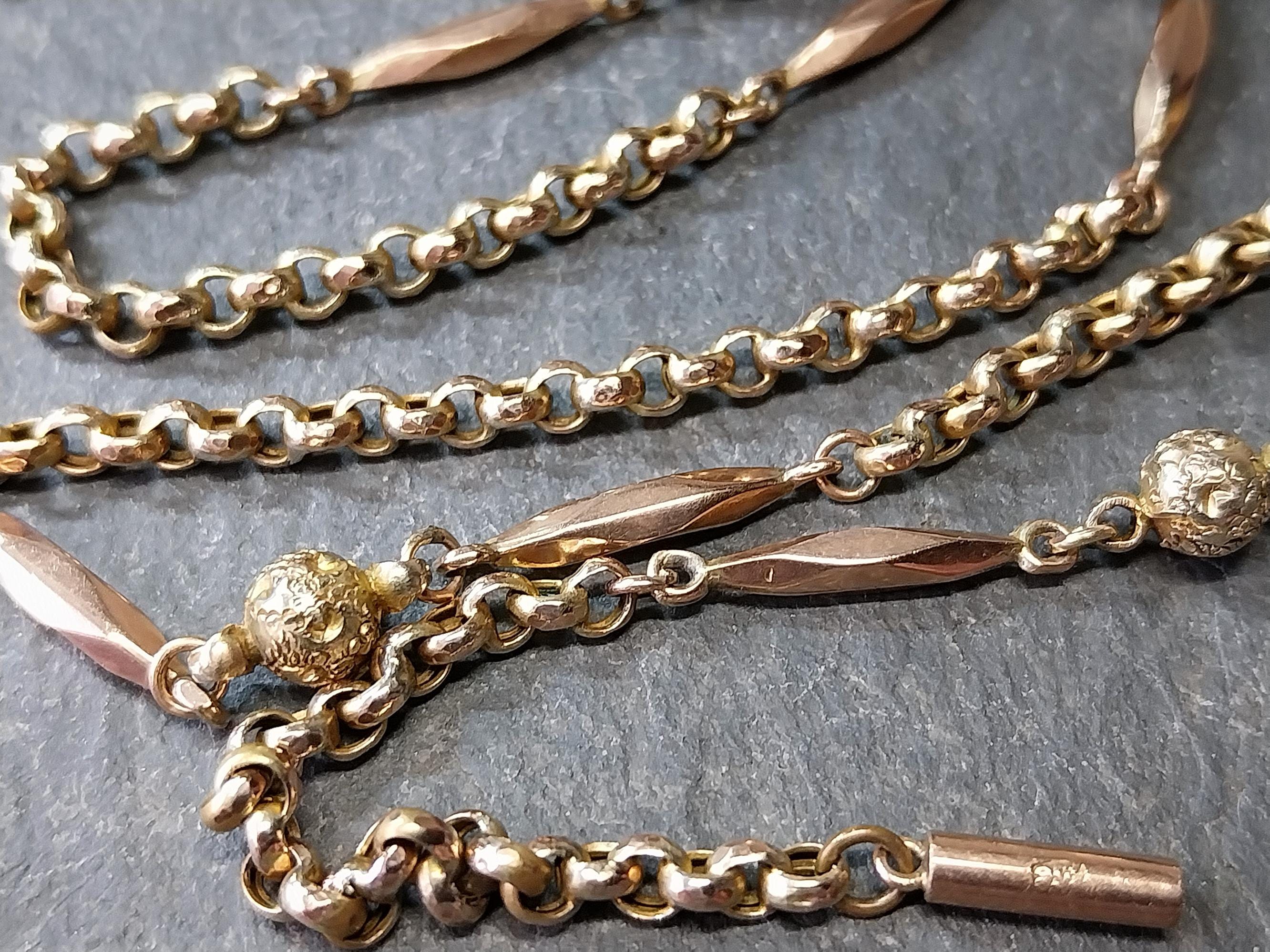 Antique Victorian 9ct GOLD Belcher Chain with Ball Bead and torpedo links 19" - 6.3g