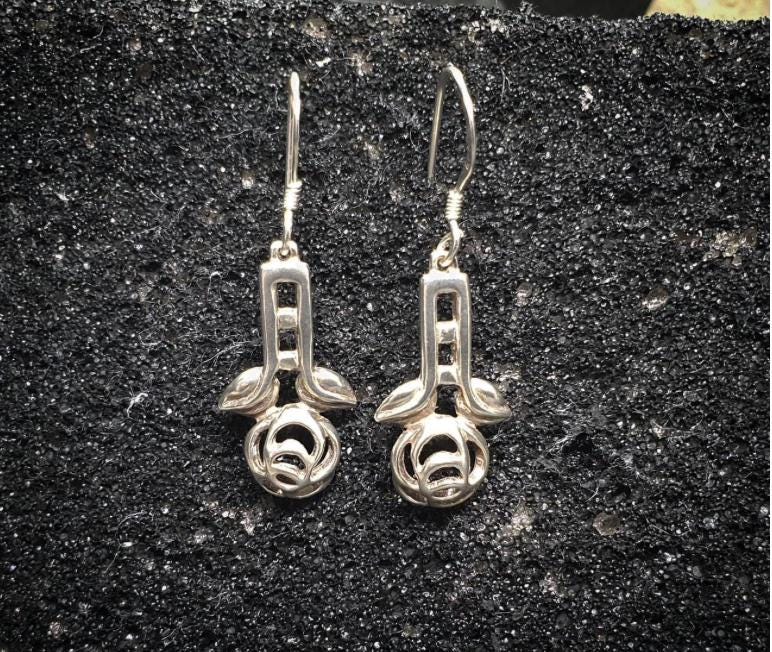 Kit Heath Sterling Silver Dangle Earrings - Rose Drop - 3.2g