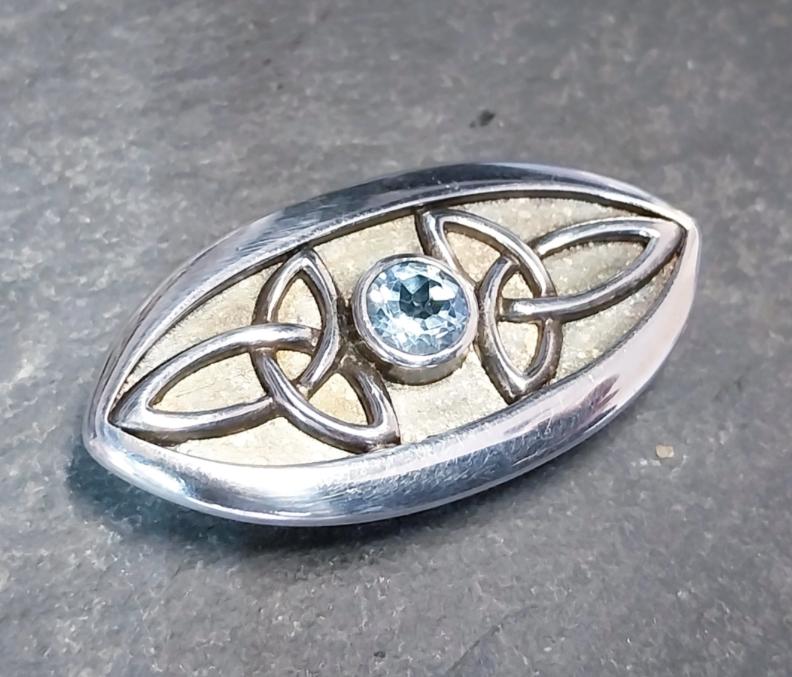 Sterling SILVER Necklace and Matching Brooch Gift Set - Blue Topaz