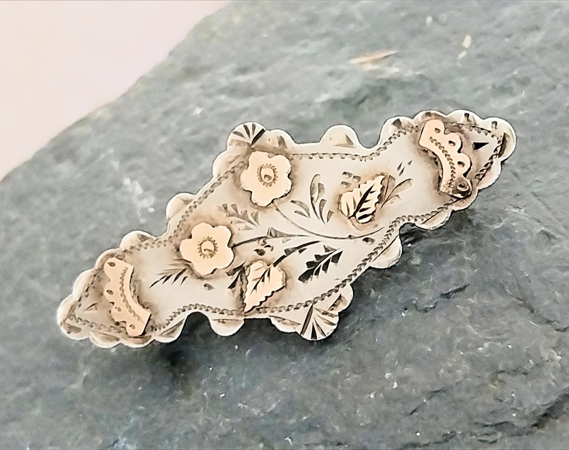 VICTORIAN Sweetheart Brooch - Rose Gold on Sterling Silver c 1880s - 2.5g