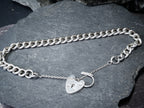 Vintage Silver Link Bracelet with heart padlock clasp c 1975, 18cm - 18.9g