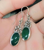 Sterling Silver Dangle Earrings - with Forest Green Agate GemStone - 4.7g