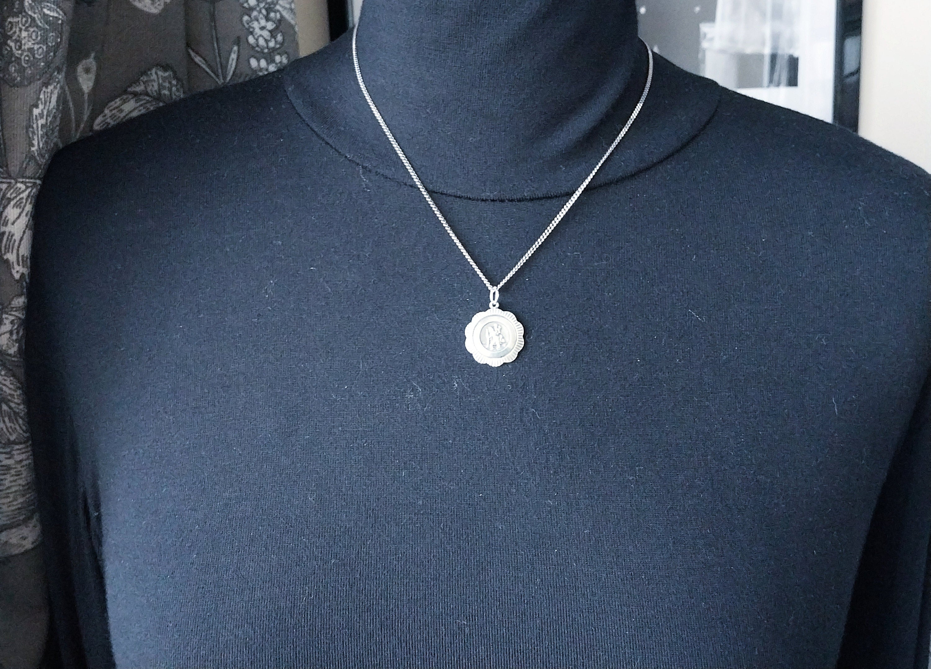 Vintage Georg Jensen St CHRISTOPHER Necklace Pendant on 18" Chain - 7.4g