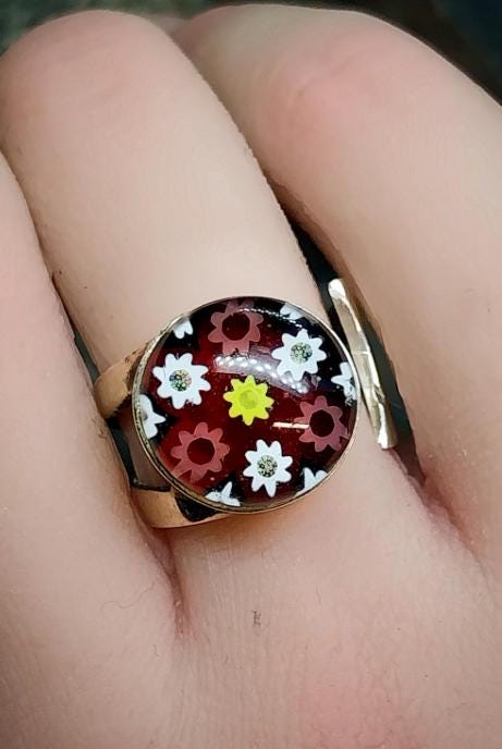 Sterling SILVER CAITHNESS Glass Ring - Millefiori adjustable size - 7.6g