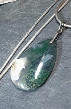 Large Moss Agate Teardrop Pendant Necklace on 20" Chain - 21.2g