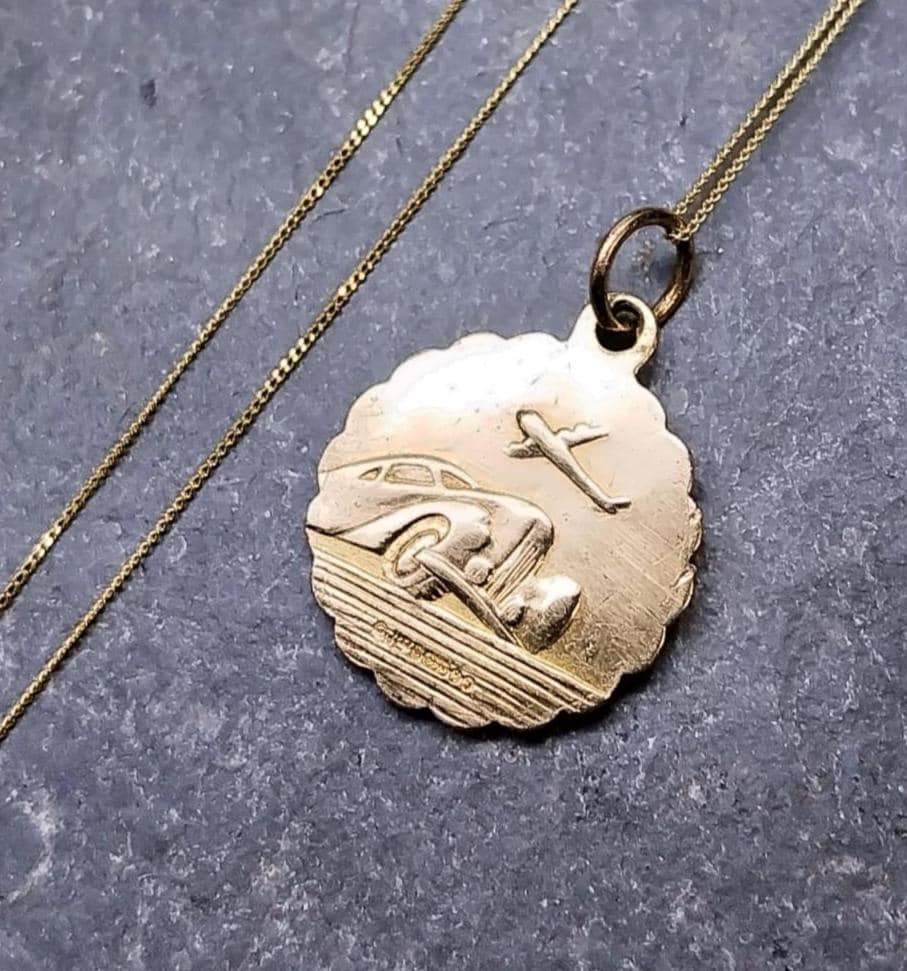 9ct Gold Georg Jensen St Christopher Necklace Pendant - Double Sided on 20" Chain - 4.4g