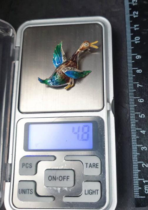 Vintage Silver and Enamel Flying Duck BROOCH - Retro, Kitsch - 4.8g