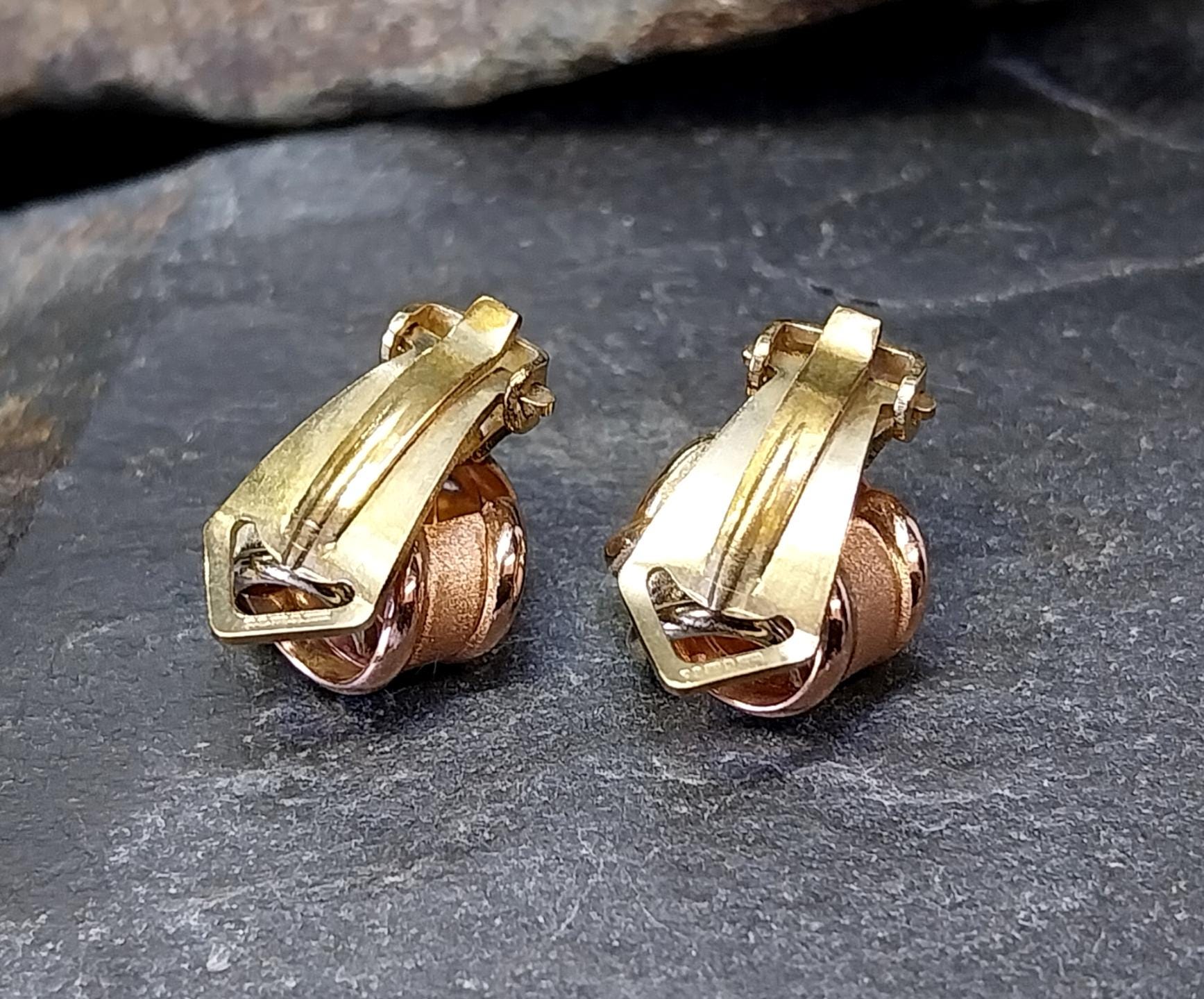 9ct Gold Frosted Ribbon Knot EARRINGS - Vintage Clip On - 4g