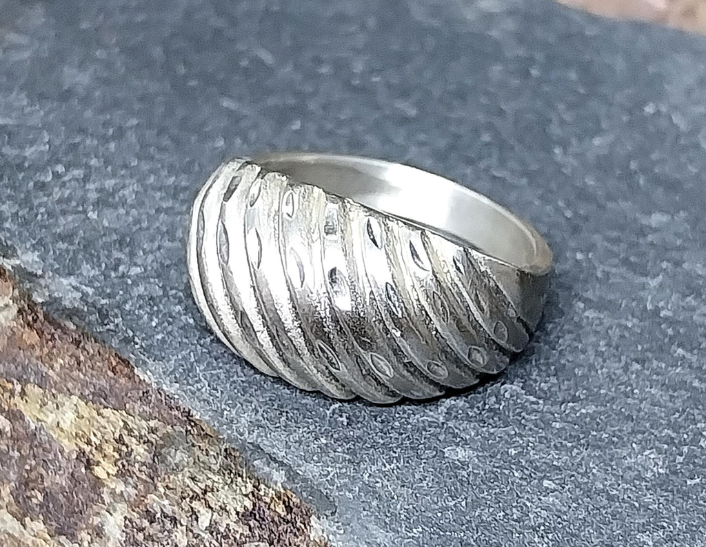 Vintage Sterling Silver Weave Dome RING - Size uk N 1/2 ( us 7) - 4.3g