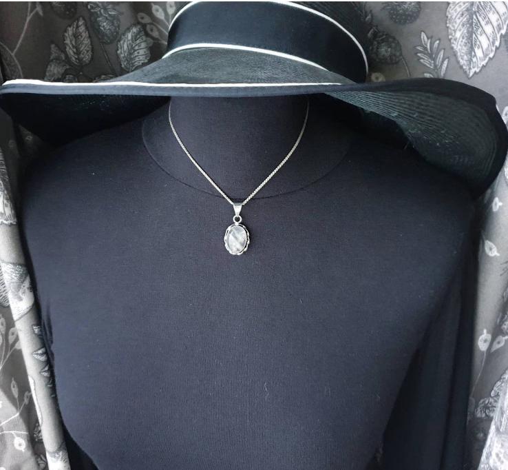 Sterling Silver White Quartz Necklace  on 16" Chain - 6.9g