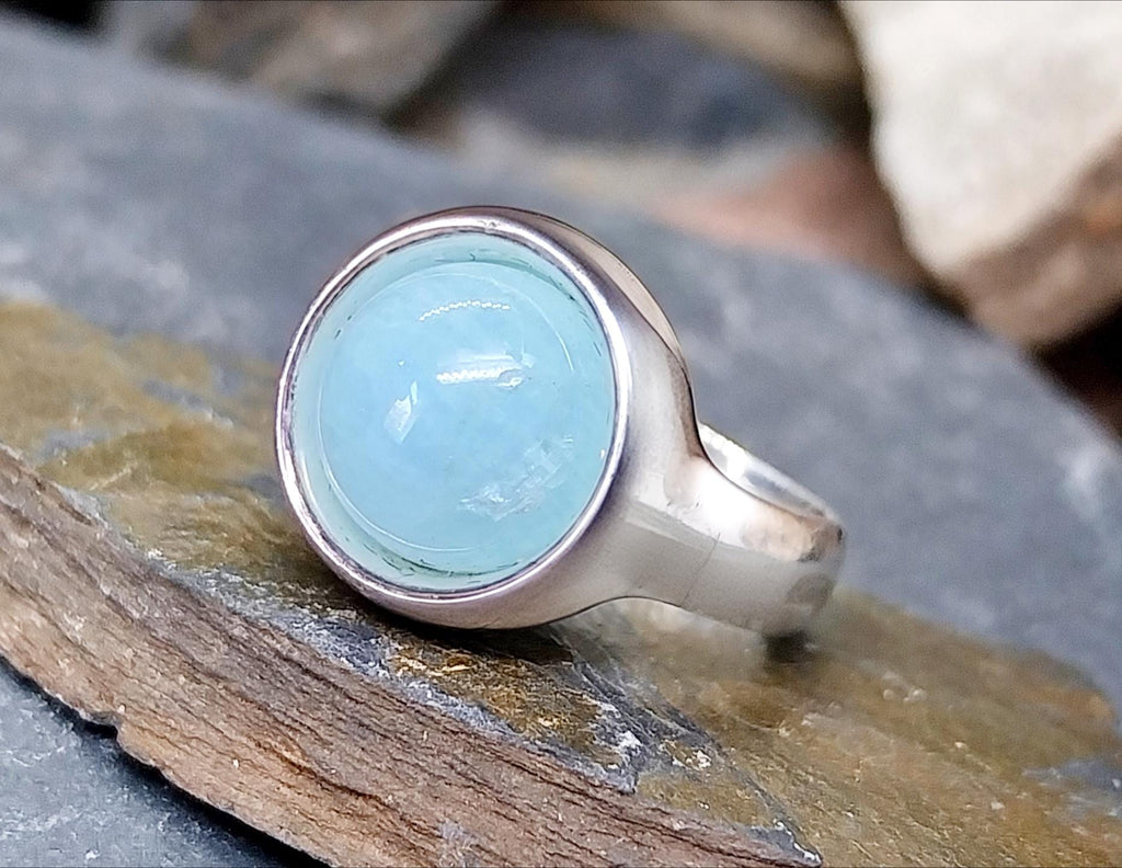 Georg Jensen Blue Chalcedony RING - Sterling Silver MOONSTONE Sphere - size L (5.5) - 8.3g