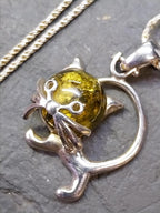 Sterling Silver AMBER CAT Kitten Pendant Chain Necklace 18" Length - 7.1g