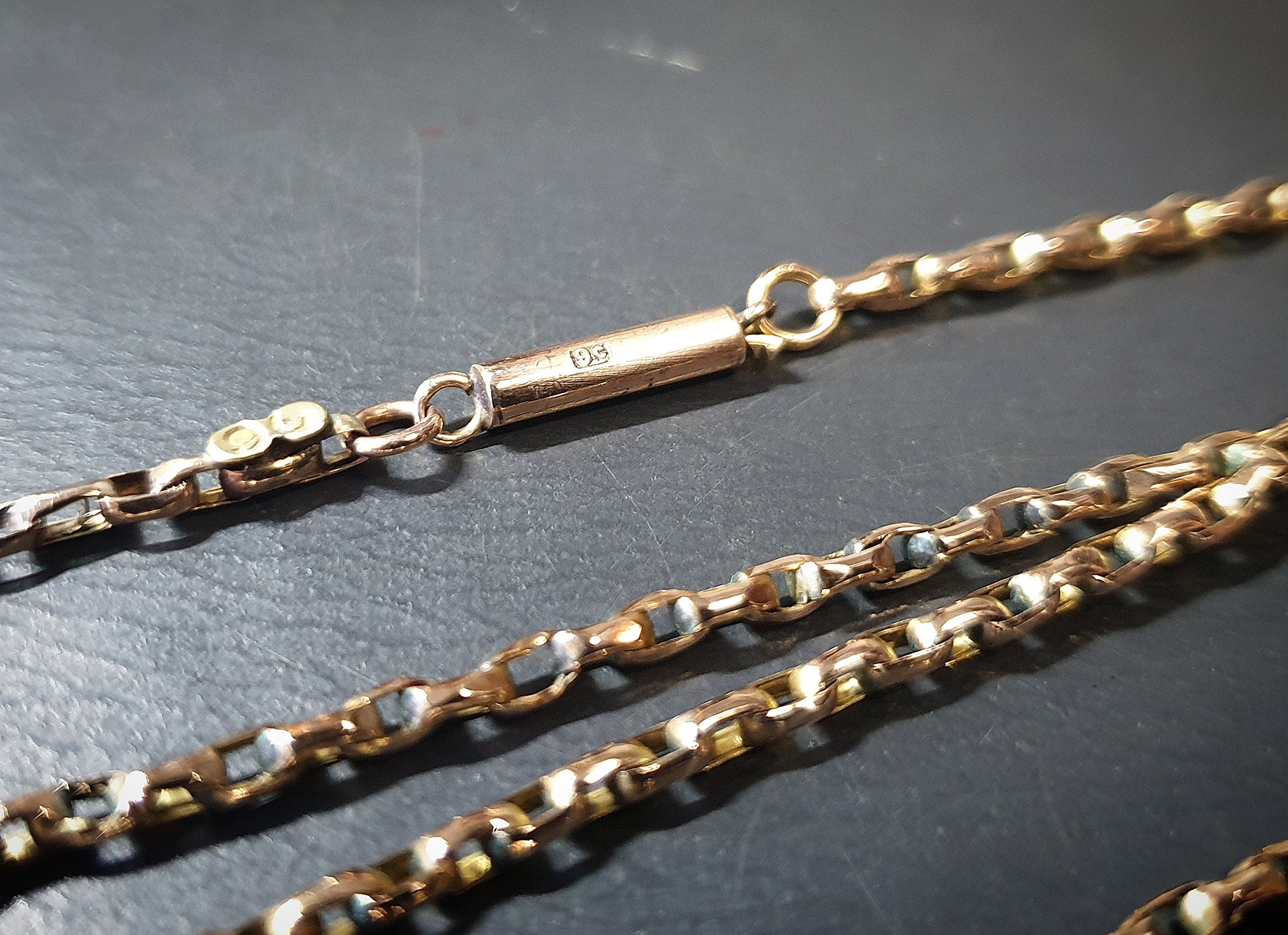 Antique 9ct GOLD Rolo BELCHER Chain Necklace with Barrel Clasp - 17" - 5.3g