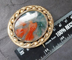 Victorian SWIVEL LOCKET BROOCH with Moss Agate - Big Size - 32.2g