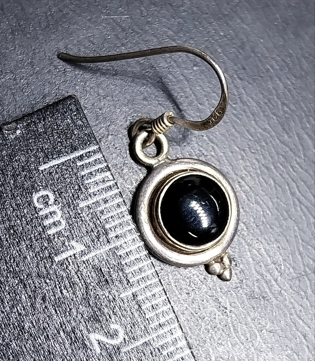 Vintage Sterling Silver Black Onyx EARRINGS - Dangling  - 3.7g